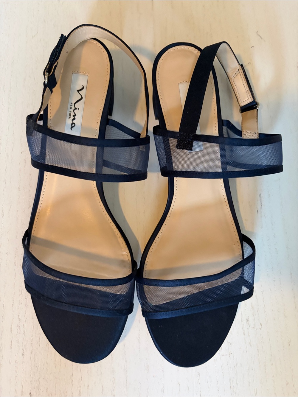 Nina Navy Sheer Mesh Strap Sandals